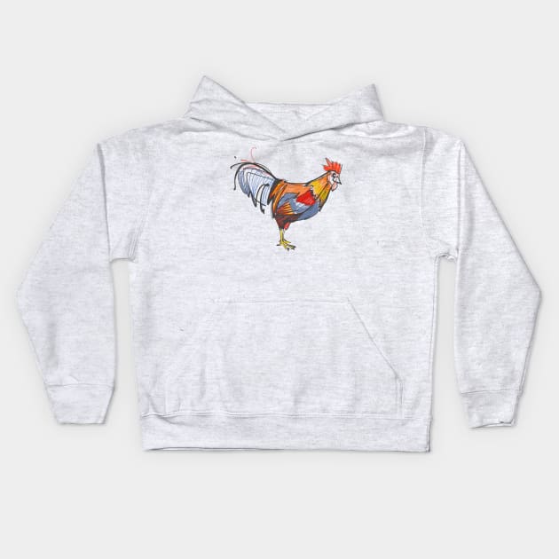 Rooster digital hand drawn illustration Kids Hoodie by bernardojbp